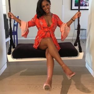 Orange Print Flared Twist Mini